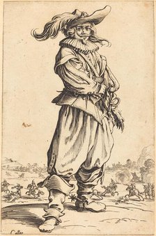 Soldier with Feathered Hat, c. 1620/1623. Creator: Jacques Callot.