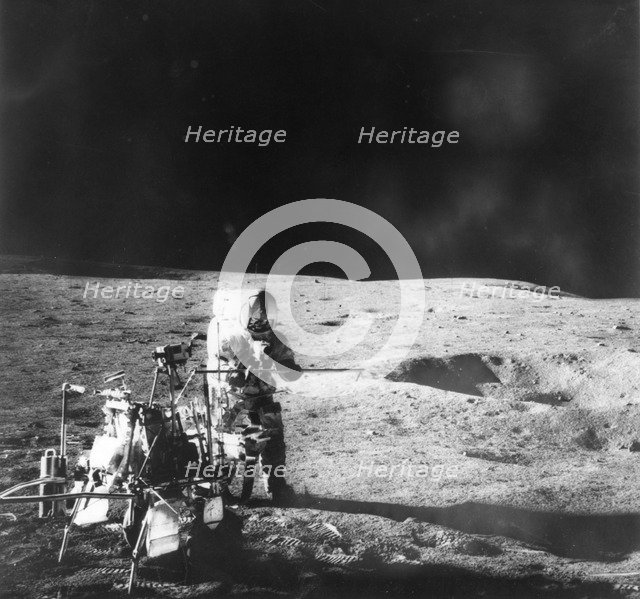 Alan Shepard (1923-1998) assembling lunar hand tools during the Apollo 14 mission, 1971. Artist: Unknown