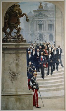 President Sadi Carnot surrounded by personalities from the Third Republic, in front..., c1889. Creators: Alfred Stevens, Henri Gervex.