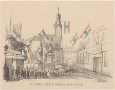 Menu card with flags, 27 April 1889.  Creator: Theo van Hoytema.
