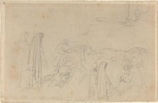 Sketches with a Hooded Figure (Virgil and Beatrice?). Creator: John Flaxman.