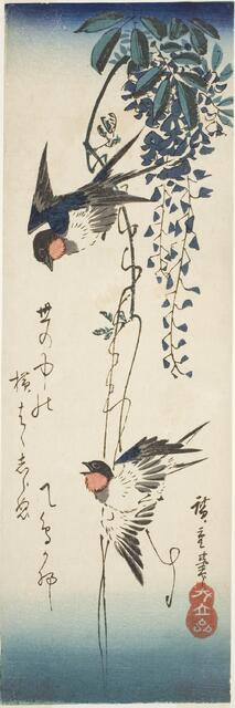 Swallows and wisteria, 1840s. Creator: Ando Hiroshige.
