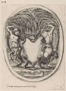 Cartouche in the Form of a Flayed Tiger Supported by Centaurs, 1647. Creator: Stefano della Bella.