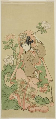 The Actor Segawa Kikunojo II in Shakkyo Dance in the Play Soga Moyo Aigo no...,  c. 1769. Creator: Ippitsusai Buncho.