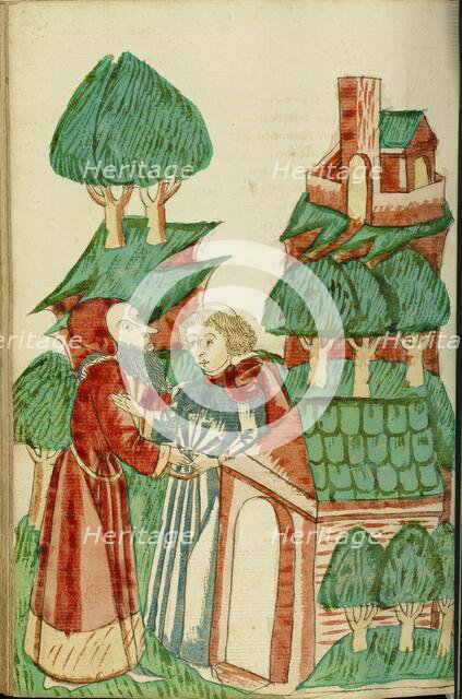 Nachor Visits a Holy Man; Barlaam und Josaphat, 1469. Creators: Hans Schilling, Diebolt Lauber.