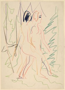 Two Nudes in a Forest, 1925. Creator: Ernst Kirchner.