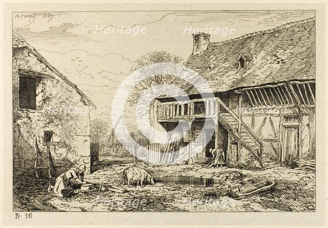 Courtyard of a Peasant Dwelling, 1846. Creator: Charles Emile Jacque.