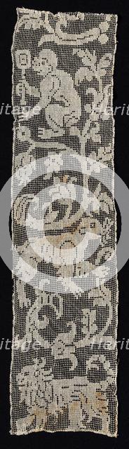 Fragment of a Band with Vines Surrounding a Monkey, Lion, and an Unidentified...Animal, 16th cent. Creator: Unknown.