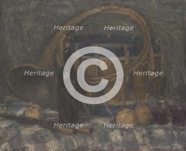 Still life with horn and drum, c1900. Creator: Edmond Francois Aman-Jean.