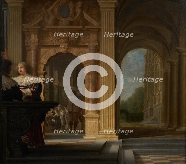 Gallant scene in a palace, between 1630 and 1636. Creators: Dirck van Delen, Anthonie Palamedesz.