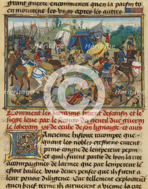 Guerin de Lorraine Freeing Vienne from the Saracens,  written 1463-1465; illuminated 1467-1472. Creators: Loyset Liedet, Pol Fruit.