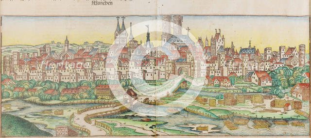 View of the city of Munich (from the Schedel's Chronicle of the World), 1493. Creator: Wolgemut, Michael (1434-1519).