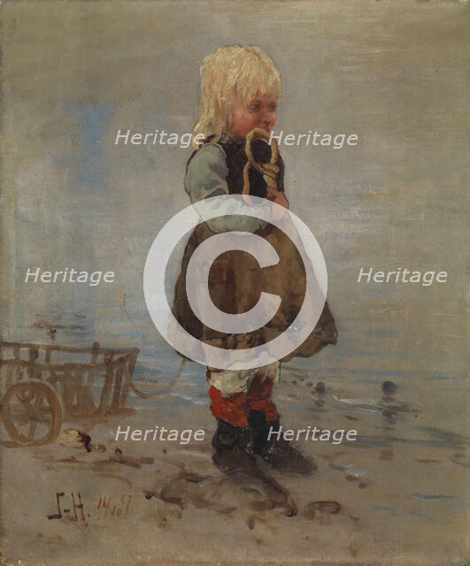 Girl with cart and butter pretzel, 1887. Creator: Frithjof Smith-Hald.