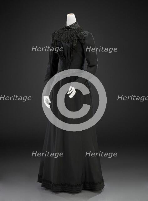 Dress And Cloak (Cloak, Bodice, Skirt; possibly for mourning), early 1880s, cloak; about 1890, dress Creator: The John Shillito Company.