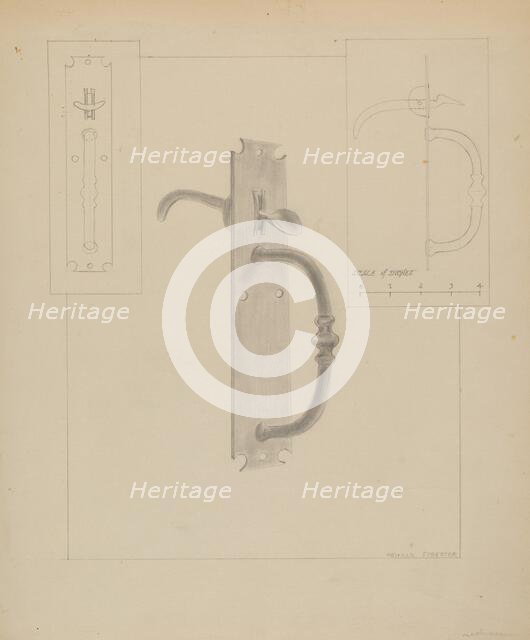Wrought Iron Thumb Latch, c. 1936. Creator: Donald Streeter.