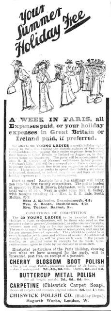 Your Summer Holiday Free - a week in Paris, all expenses paid, 1909. Creator: Unknown.