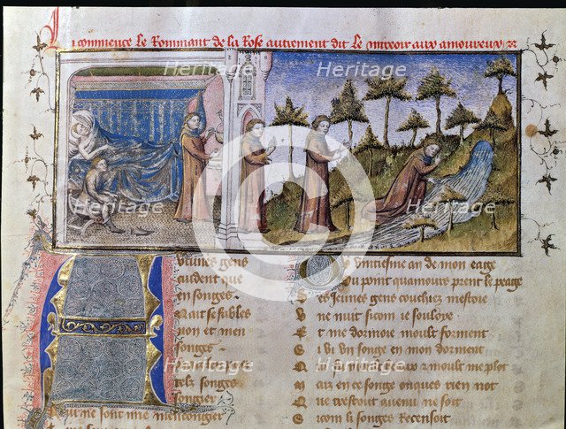 Le Roman de la Rose, codex, miniature on page 2, work by Guillaume de Lorris.