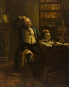 A phrenologist comparing his own head with a phrenological bust, (1900?). Creator: Albert William Holden.