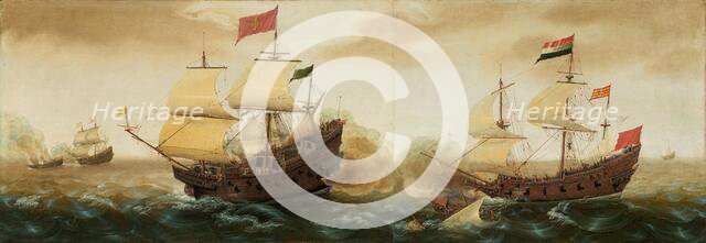 A Naval Encounter between Dutch and Spanish Warships, c. 1618/1620. Creator: Cornelis Verbeeck.