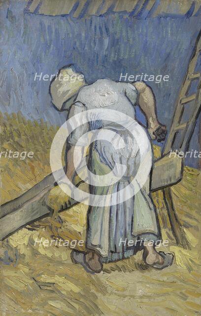 Peasant Woman Bruising Flax (after Millet) , 1889. Creator: Gogh, Vincent, van (1853-1890).