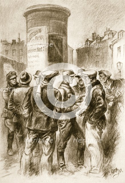 'Heated Discussions by Advertising Column', 1931 (1938). Artist: Unknown