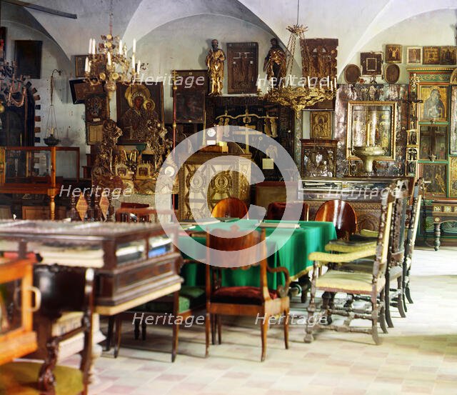 Inside the Belaya Palata [White Palace] museum, Rostov Velikii, 1911. Creator: Sergey Mikhaylovich Prokudin-Gorsky.