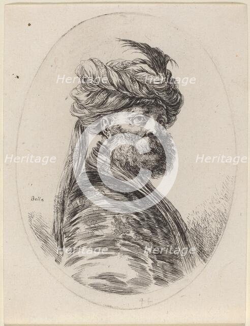 Bearded Moor in a Feathered Turban with a Veil, Turned to the Right, 1649/1650. Creator: Stefano della Bella.