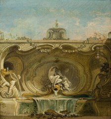 Fountain Design. Naiad and Putto, c. 1740. Creator: Lajoue, Jacques, de (1686-1761).