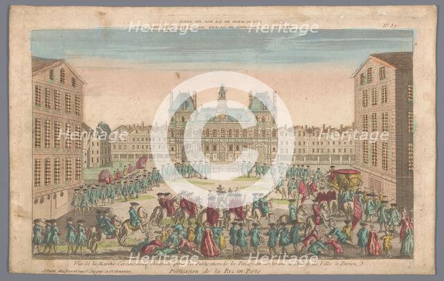 View of the Town Hall in Paris with a procession proclaiming peace, 1700-1799. Creator: Anon.