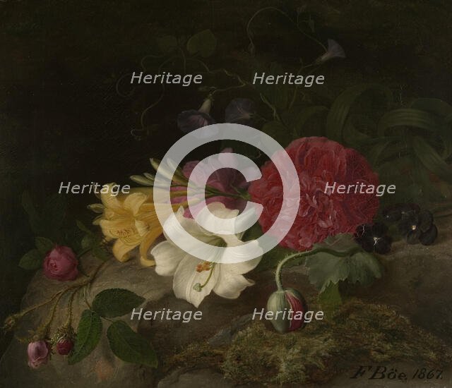 Still Life with Flowers, 1867. Creator: Frants Diderik Bøe.