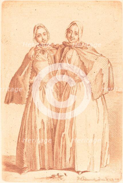 Two Standing Ladies (Demoiselles Quantin), 1758. Creator: Daniel Nikolaus Chodowiecki.
