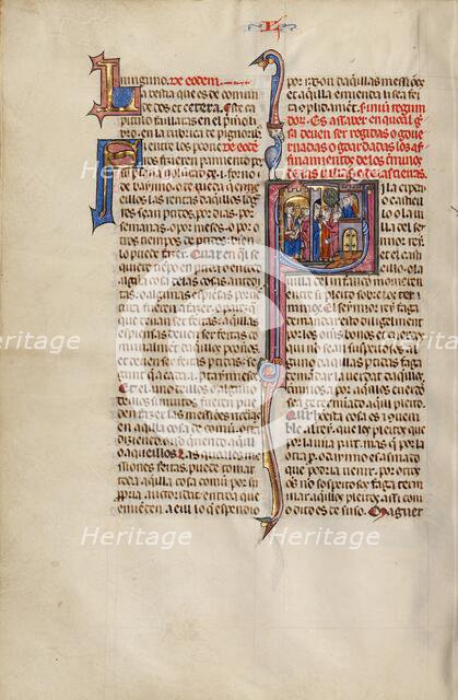 Initial S: Two Men before a King; Others Watching Two Men Fighting; Vidal Mayor, about 1290-1310. Creator: Unknown.