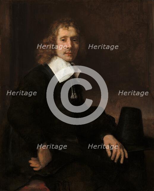 A Young Man Seated at a Table (possibly Govaert Flinck), c. 1660. Creator: Rembrandt Harmensz van Rijn.
