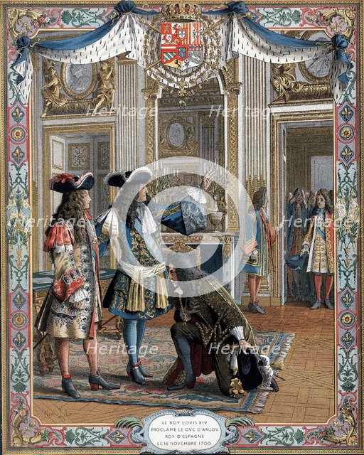 Louis XIV proclaiming duc d'Anjou King of Spain, War of Succession, (1700) 19th century. Artist: Unknown