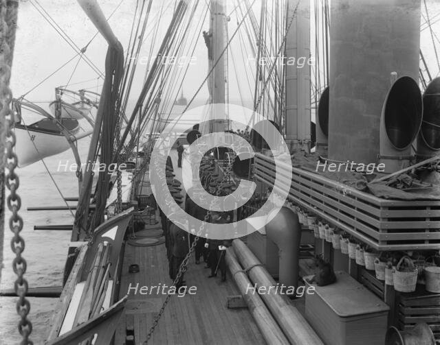 U.S.S. Hartford, inspection, looking aft., starboard side, between 1899 and 1901. Creator: Unknown.