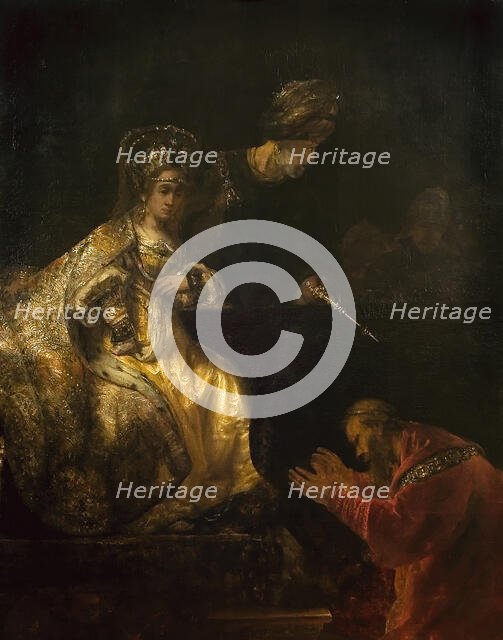 Haman Begging the Mercy of Esther, 1660s. Creator: Rembrandt van Rhijn (1606-1669).