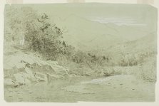 River Stream with Mountains in the Distance, 1856/92. Creator: Alexander Helwig Wyant.