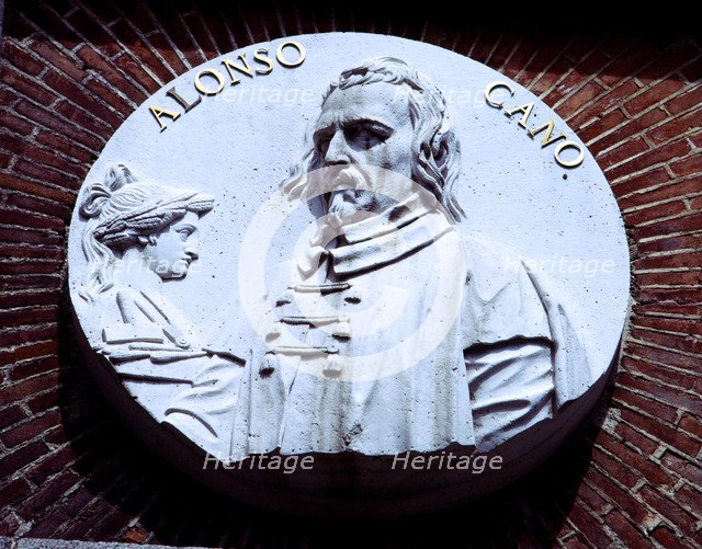 Alonso Cano (1600-1676), Spanish Painter and sculptor, medallion on the façade of the Prado Museu…