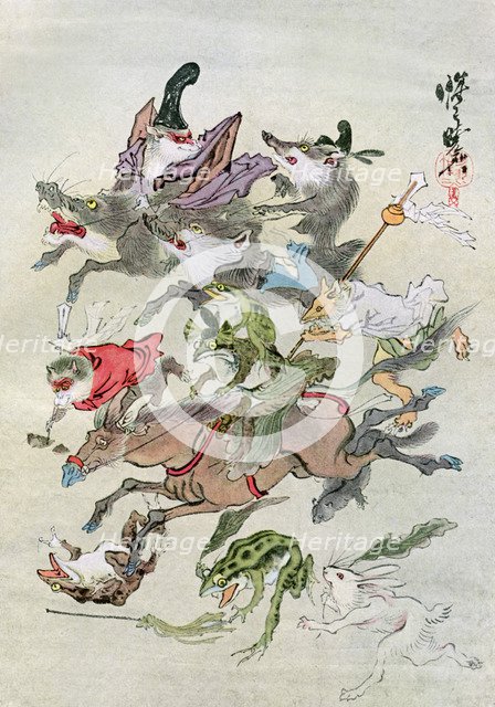 Hunting animals, 1898.Artist: Kawanabe Kyôsai