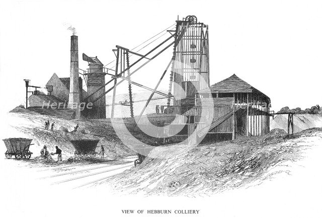 Pithead at Hebburn Colliery, Newcastle-upon-Tyne area, 1860. Artist: Unknown