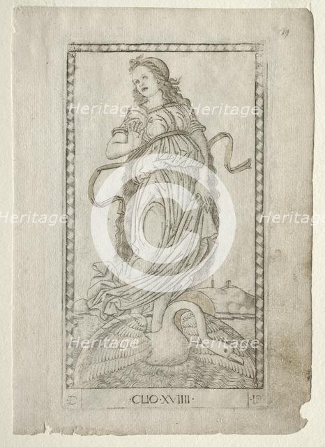 Clio (history) (from the Tarocchi series D: Apollo and the Muses, #19), before 1467. Creator: Master of the E-Series Tarocchi (Italian, 15th century).