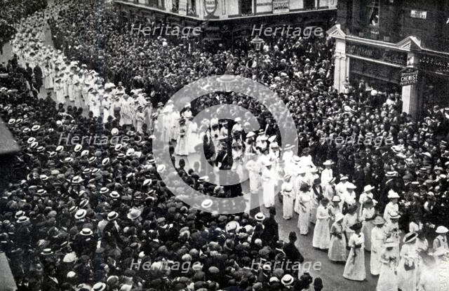 The Cortege of Emily Wilding Davison, London, June 14, 1913.  Creator: Unknown.