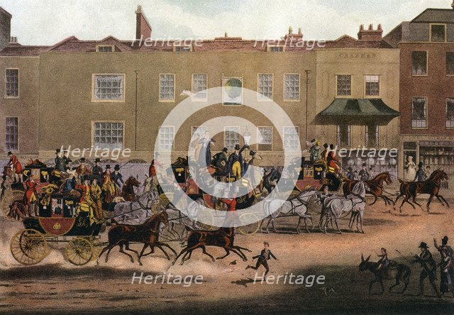 'North Country Mails at the Peacock, Islington', 1823 (1927).Artist: Thomas Sutherland