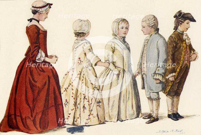 'Children's attire during  reigns of Queen Anne, George I, II and III 1702-1790', 1903, (1937). Creator: Sophie B Steel.