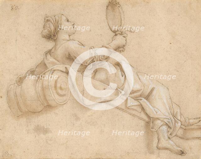 A girl lying with a mirror in her hand, 1601/1700. Creator: Unknown.