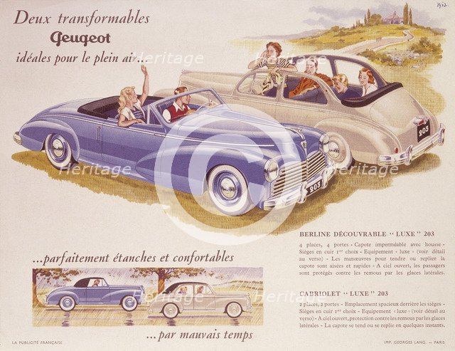 Poster advertising the Peugeot 203, 1952. Artist: Unknown
