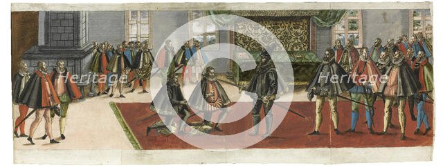 A knighting. From the "Ordentliche Beschreibung mit was stattlichen Ceremonien..., 1587. Creator: Boys (Waiss), Anton (1530/50-after 1593).