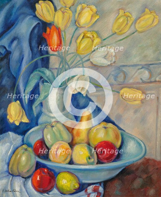 Still life with fruits and tulips, 1927-1928. Creator: Friesz, Achille-Emile-Othon (1879-1949).
