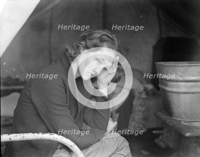Daughter of migrant Tennessee coal miner, living in American River camp..., CA, 1936. Creator: Dorothea Lange.