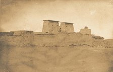 Vue des Pylones du Temple Khons et d'une partie du village de Karnac, 1849-50. Creator: Maxime du Camp.
